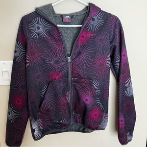 Trespass Gray Spacey Hoodie Jacket with Pink and White Burst Print